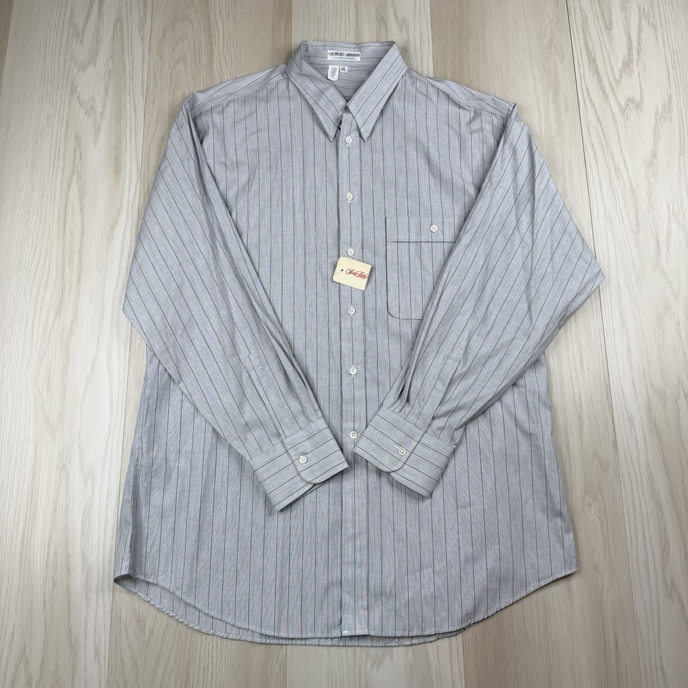 Vtg 90s Giorgio Armani Le Collezioni Dress Shirt 16.5 32/33 Large Stripe Cotton